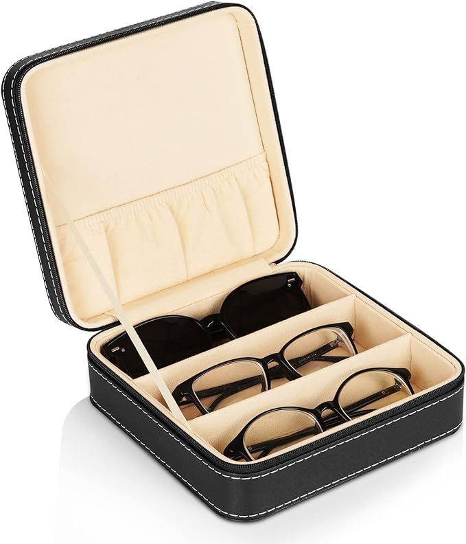 Olpchee Portable 3-Slot Glasses Storage Travel Sunglass Organizer Zipper Box Jewelry Leatherette ... | Amazon (US)