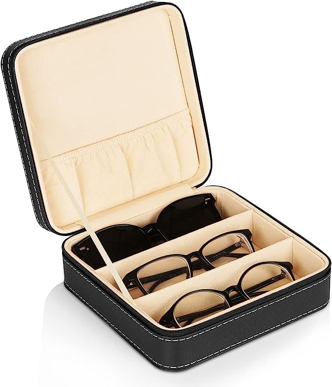Olpchee Portable 3-Slot Glasses Storage Travel Sunglass Organizer Zipper Box Jewelry Leatherette ... | Amazon (US)
