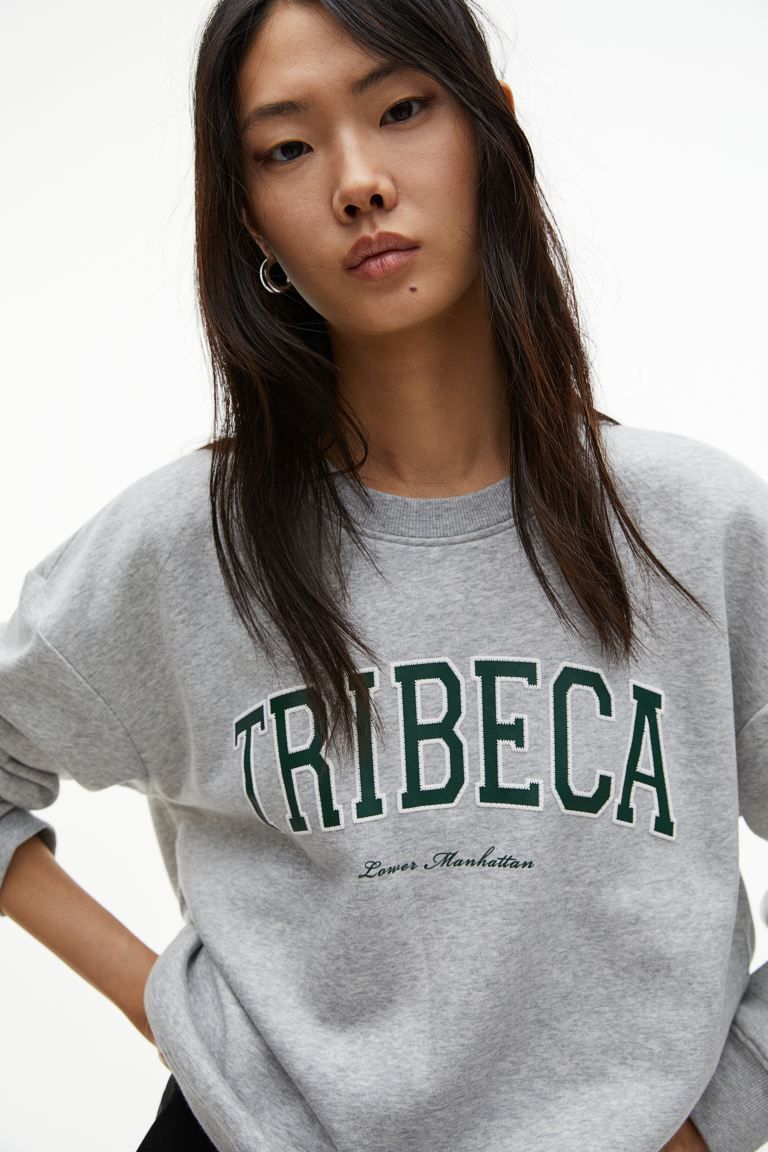 Printed Sweatshirt - Light gray melange/Tribeca - Ladies | H&M US | H&M (US + CA)