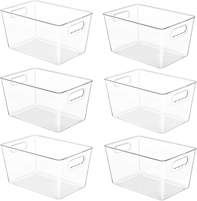 YIHONG 6 Pack Clear Pantry Organizer Bins, Plastic Containers with Handle for Kitchen,Freezer,Cab... | Amazon (US)