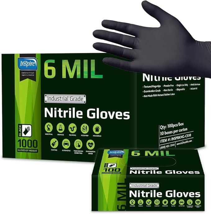 Inspire Black Nitrile Gloves HEAVY DUTY 6 Mil Nitrile Chemical Resistant Medical Cooking Cleaning... | Amazon (US)
