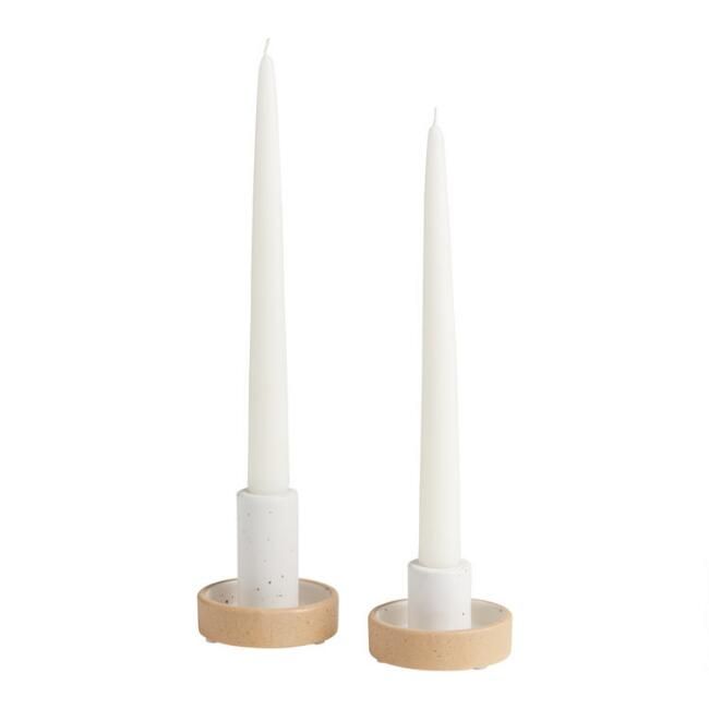 White Speckled Ceramic Jolie Taper Candleholder | World Market