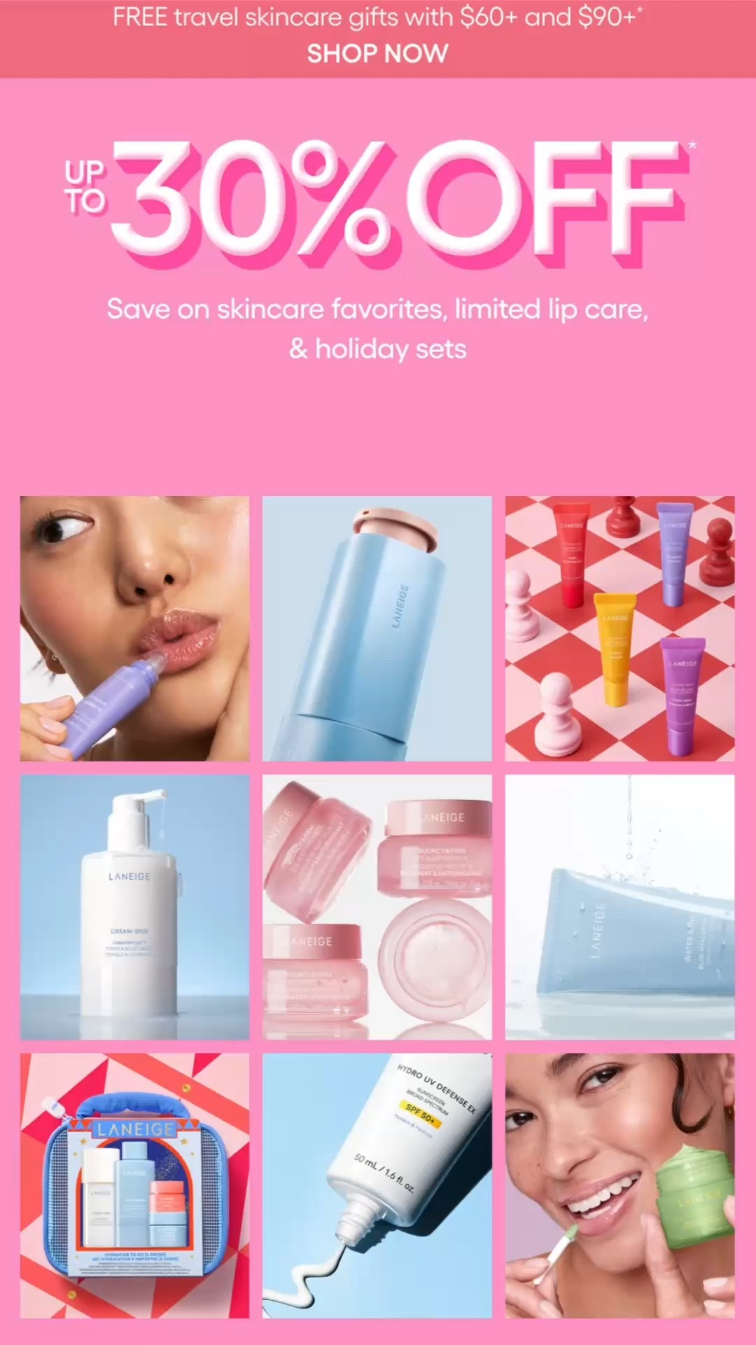 Up to 30% off Laneige skincare favorites! 💕 

Stock up on bestselling lip care, hydrating skincare, and holiday gift sets while they’re on sale. Plus, 

FREE travel skincare gifts with qualifying orders — perfect for gifting or treating yourself.

🛍️ Limited-time sale
🎁 Great holiday gift idea
💄 Lip masks, moisturizers & more

#LTKGiftGuide #LTKselfcare #LTKFindsUnder50