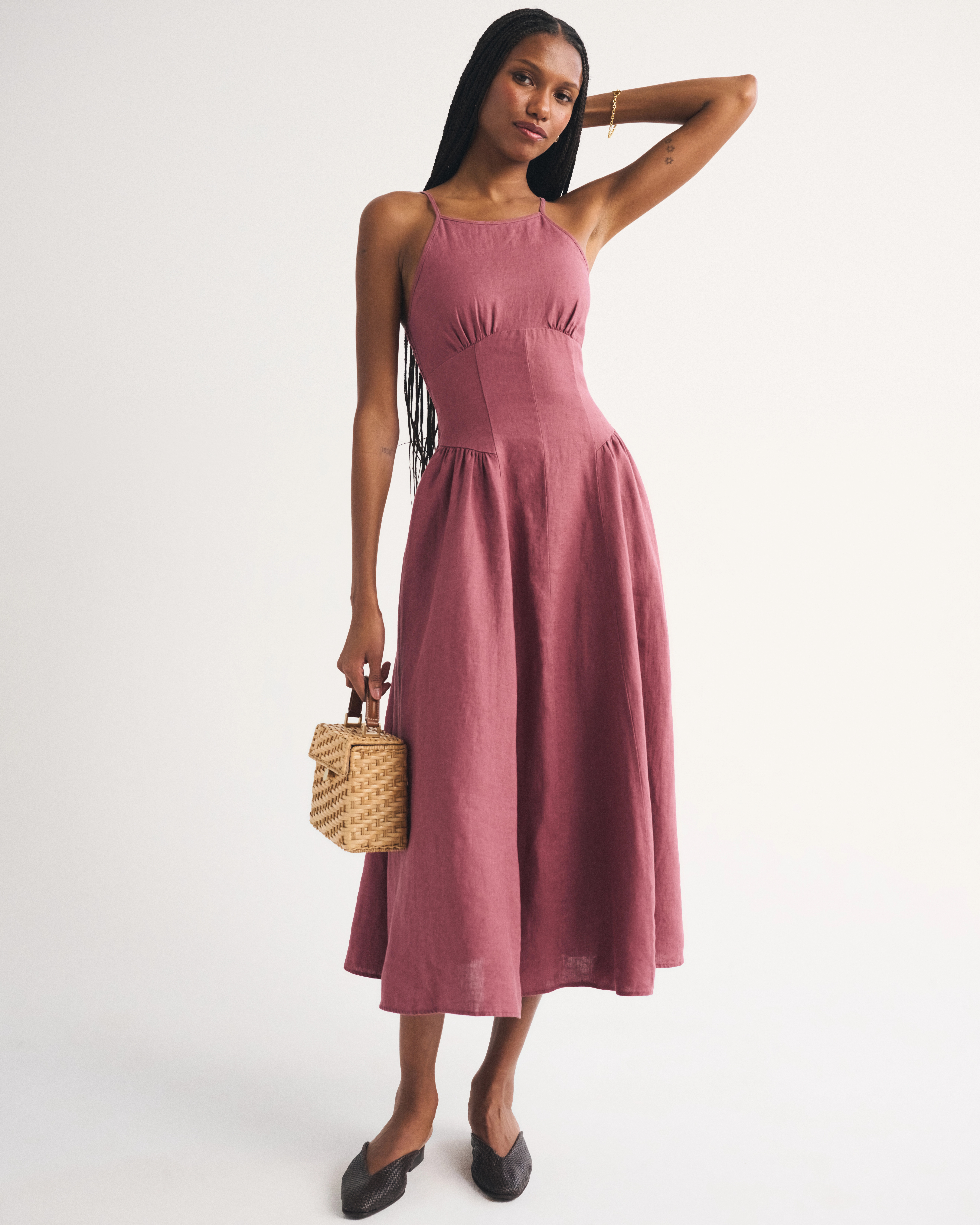 100% Linen A&F Dylan Halter Midi Dress | Abercrombie & Fitch (US)
