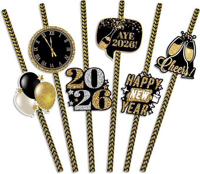 48PCS Happy New Year Straws 2026 – New Year’s Eve Striped Straws Party Supplies Decorations | Amazon (US)