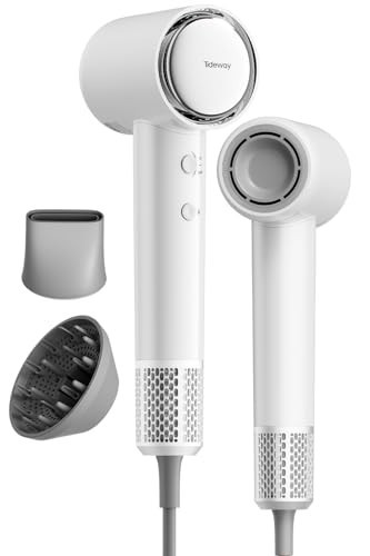 Tideway Hair Dryer, Blow Dryer with Diffuser, Ionic Professional High-Speed 1500W Low-Noise, 110,000 RPM Brushless Motor, Fast Drying, Travel Compact for Women & Men (White) | Amazon (US)