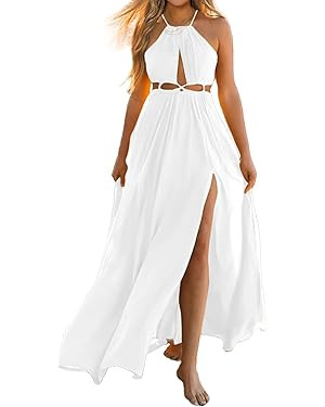 BTFBM Women 2023 Summer Sleeveless Cutout Halter Maxi Dress Backless Boho Casual Beach Party Cock... | Amazon (US)