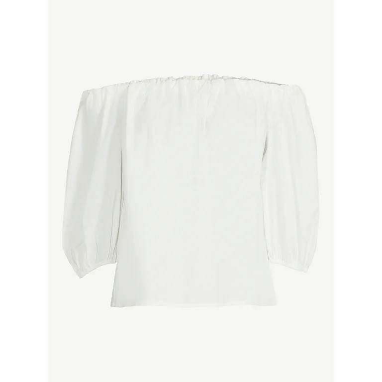 Scoop Women's Off the Shoulder Poplin Top with Puff Sleeves, Sizes XS-XXL | Walmart (US)