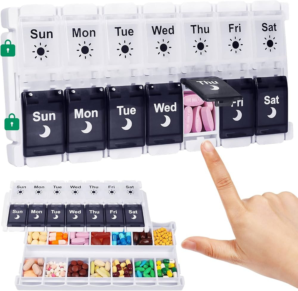 Shintop Pill Organizer 2 Times a Day, Easy Fill Weekly Pill Box Am Pm Push Button Pill Container ... | Amazon (US)