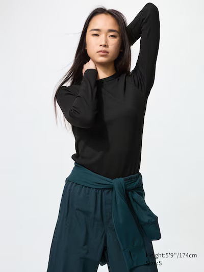 Soft Ribbed T-Shirt (Long Sleeve)Colour: 09 BLACKSize: Women SXXSXSSMLXLXXLFind my sizeGet help w... | UNIQLO (UK)