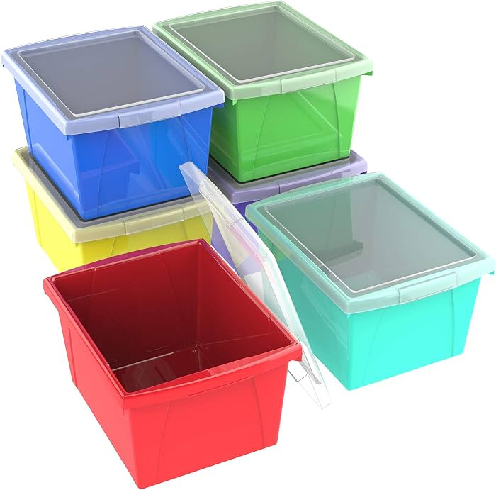 Storex 4 Gallon Storage Bin with Lid – Plastic Classroom Organizer for Books and Supplies, Asso... | Amazon (US)