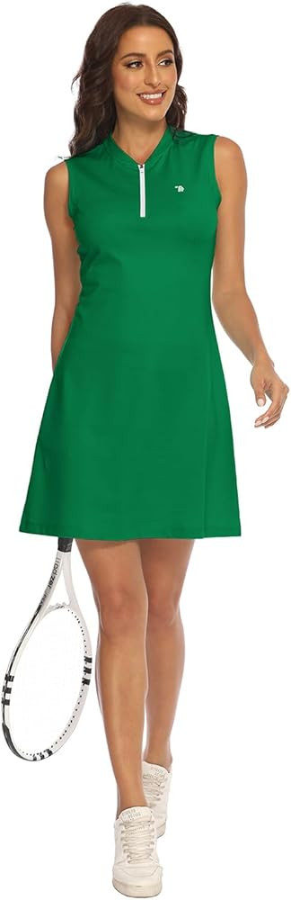 BGOWATU Women's Sleeveless Tennis Golf Polo Dress Lightweight Sports Activewear Dress Zip Up | Amazon (US)