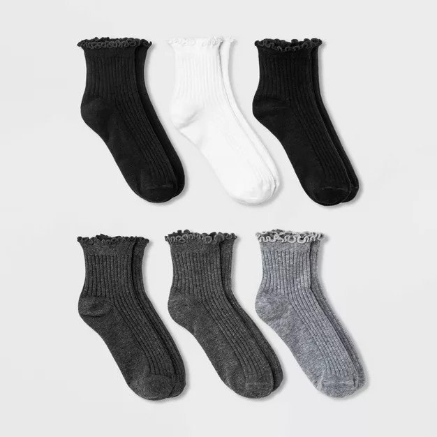 Women's 6pk Lettuce Edge Ankle Socks - A New Day™ 4-10 | Target