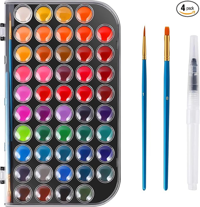 Watercolor Paint, 48 Colors Washable Watercolor Paint Set with a Brush a Refillable Water Brush P... | Amazon (US)