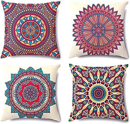 Retro Floral Mandala Bohemian Bohemian Pillow Cases 18x18 Inch Velvet Soft Throw Pillow Covers Couch | Amazon (US)