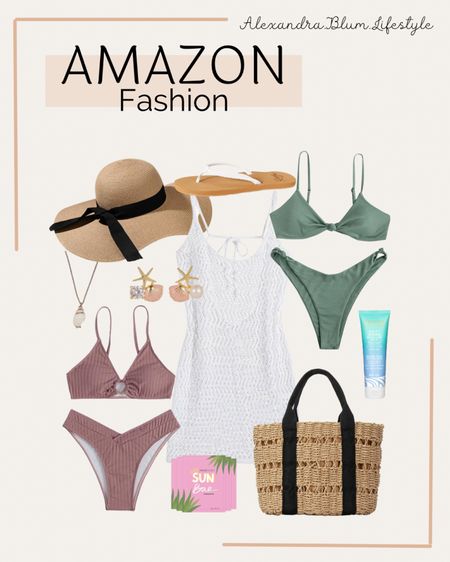 Amazon fashion finds! Two piece bikini swimsuits, tote bags, floppy beach hat, swimsuit cover up, aloe face mask, beach earrings, and beach necklace! Women travel finds! Amazon swimsuit swimwear! 

#LTKitbag #LTKunder50 #LTKswim