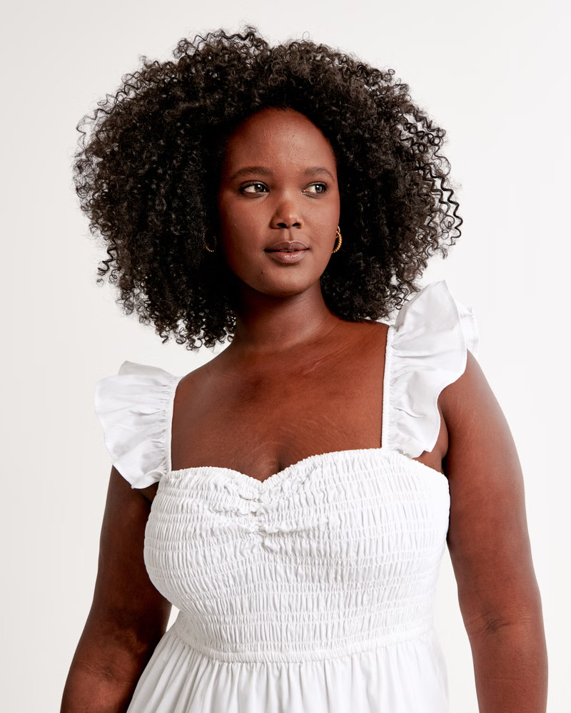 Ruffle Strap Smocked Midi Dress | Abercrombie & Fitch (US)