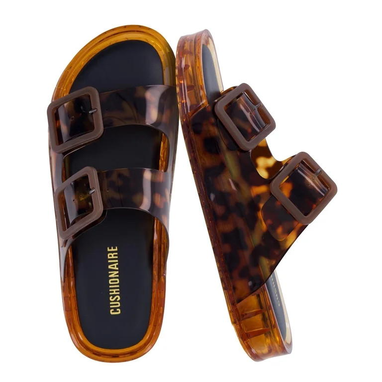Cushionaire Pool Slides For Women Waterproof Double Buckle Adjustable Slip-On Womens Sandals For ... | Walmart (US)