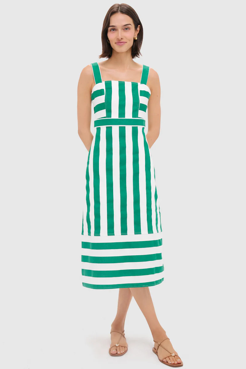 Green & White Striped Hooper Denim Midi Dress | Tuckernuck (US)