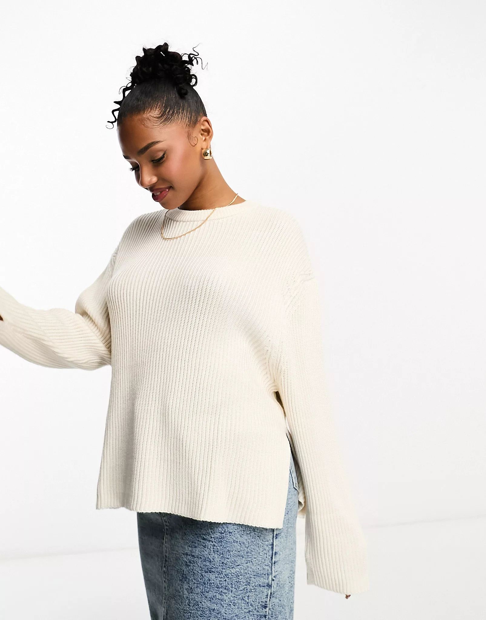 Pull&Bear oversized knitted jumper in ecru | ASOS (Global)