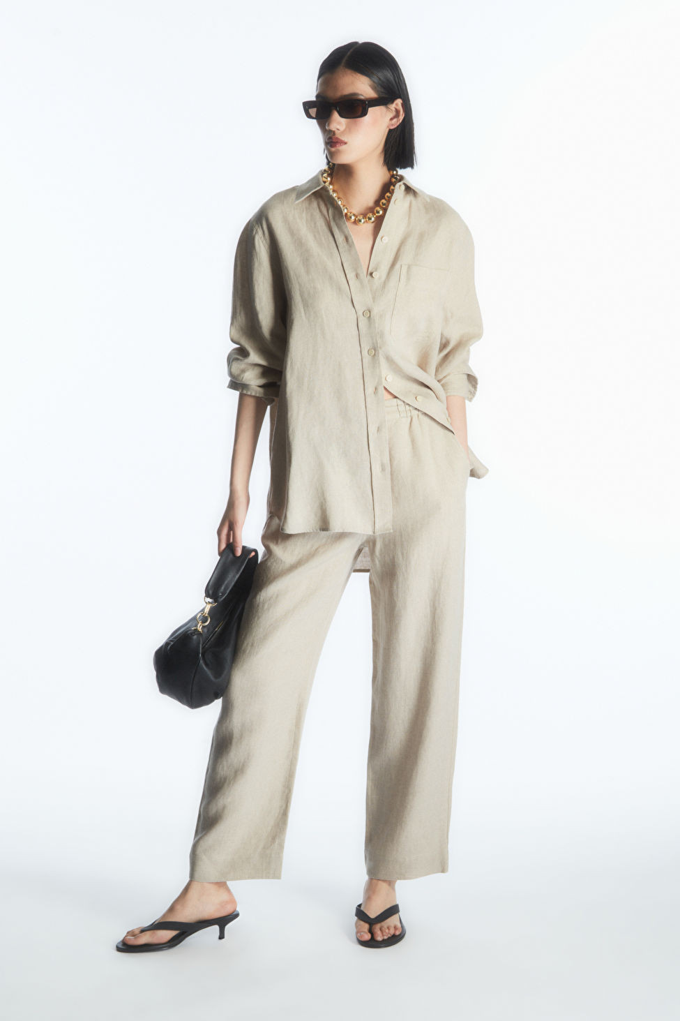 BARREL-LEG LINEN TROUSERS - STONE - COS | COS UK