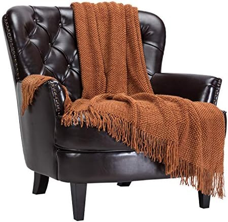 Chanasya Textured Knitted Rust Brown Throw Blanket with Tassels - Soft Bohemian Farmhouse Chic Ac... | Amazon (US)