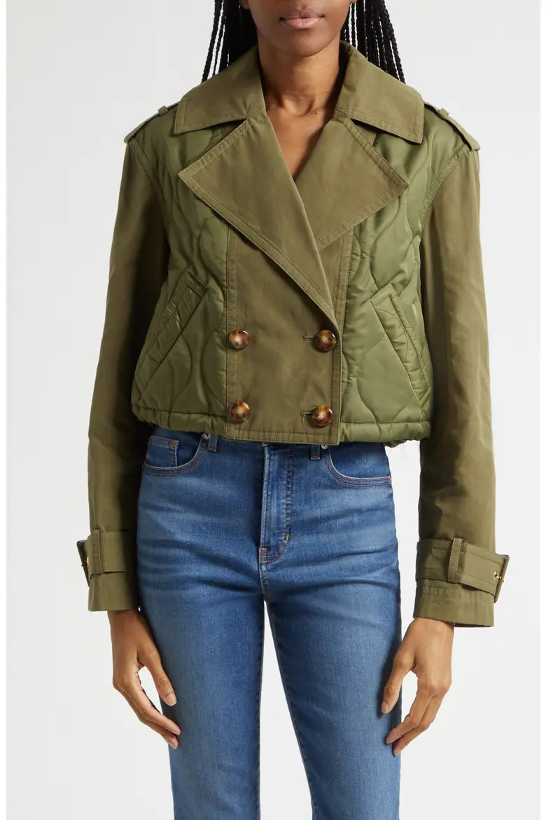 Harris Crop Mixed Media Double Breasted Jacket (Women) | Nordstrom | Nordstrom
