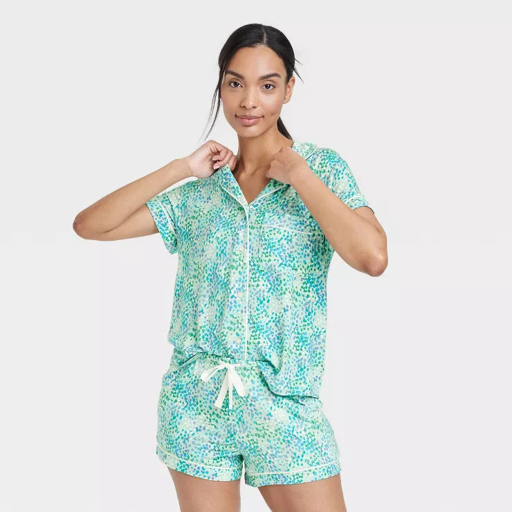 Women's Beautifully Soft Short Sleeve Notch Collar Top and Shorts Pajama Set - Stars Above™ | Target