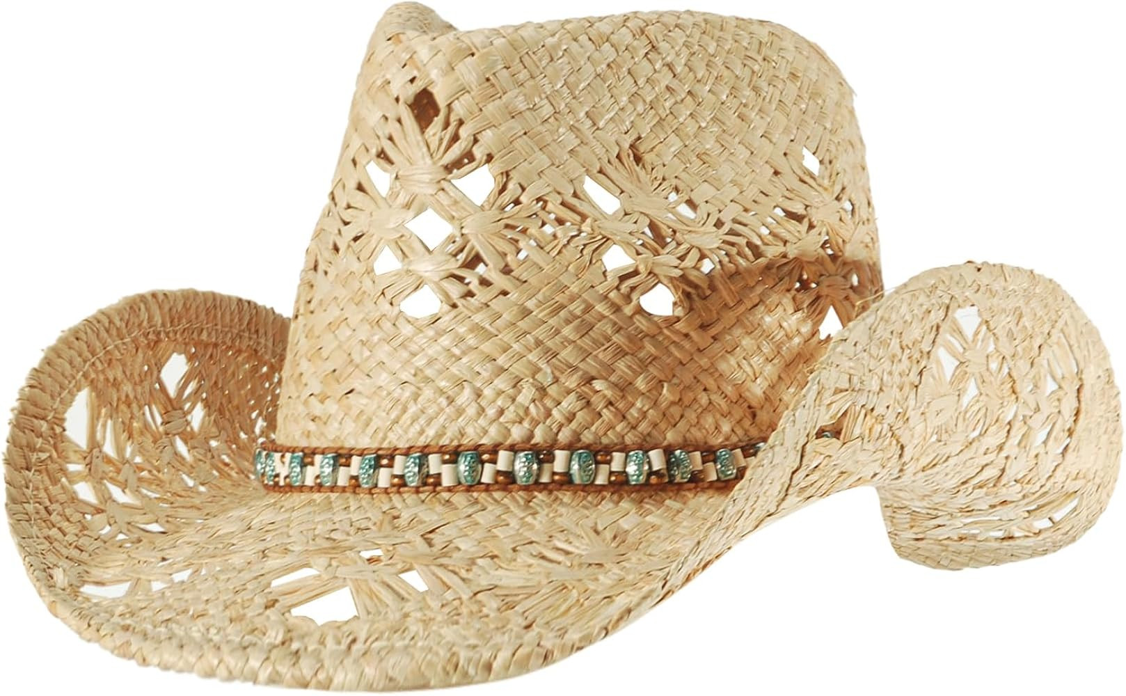 Straw Cowboy Cowgirl Hats for Women Men Summer Beach Sun Hat Panama Wide Brim Western Hat | Amazon (US)