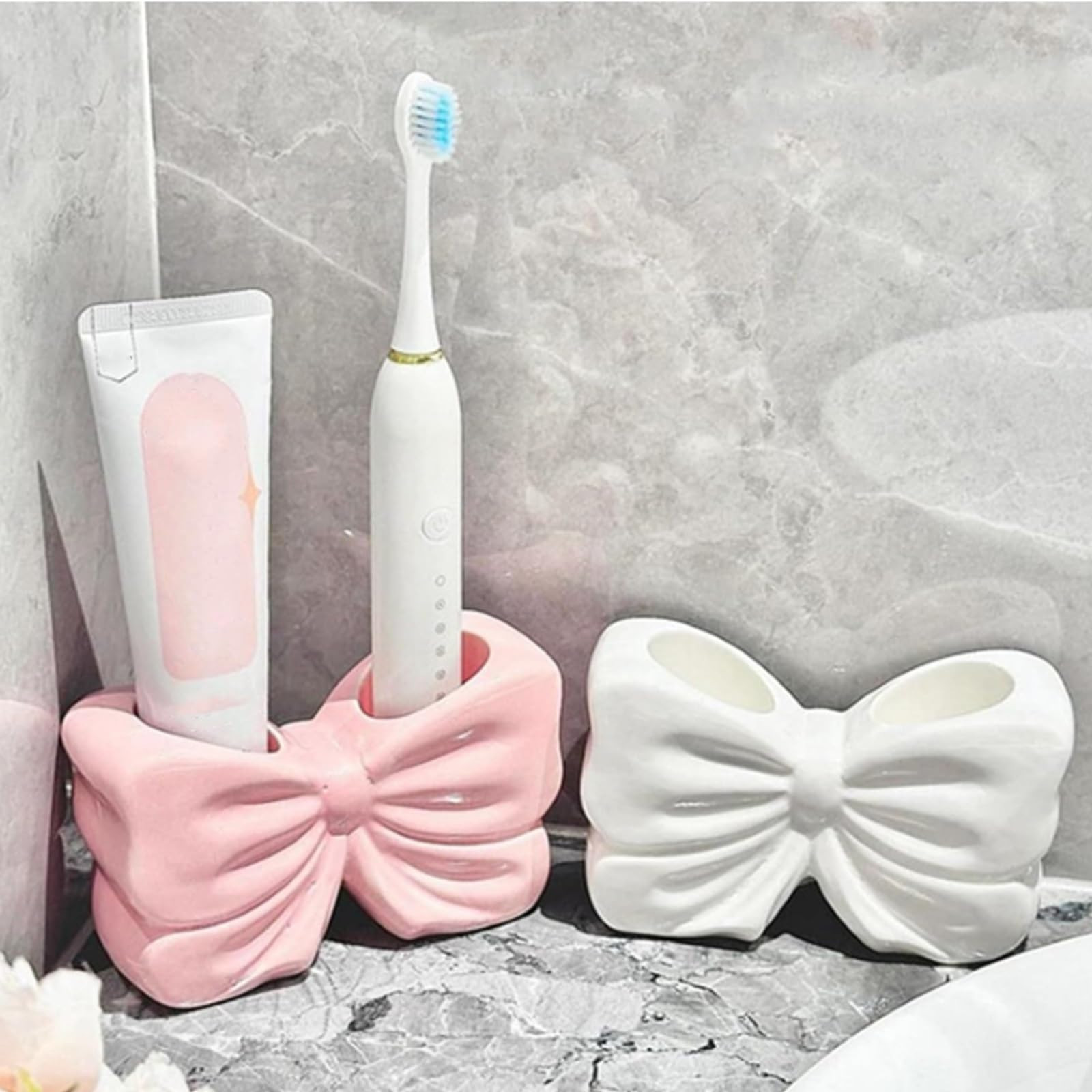 Bow Toothbrush Holder, Cute Ceramic Toothbrush Holder, Bow Personalized Decoration, Ceramic Bow S... | Amazon (US)