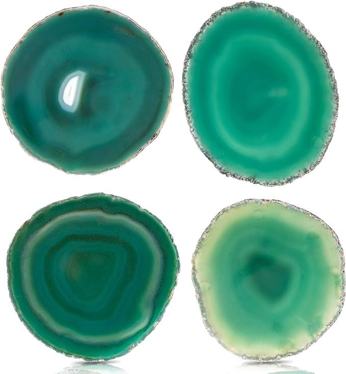 Green Agate Coasters for Drinks - Set of 4 - Brazilian Geode Decor - (3.5"-4" Green) | Amazon (US)