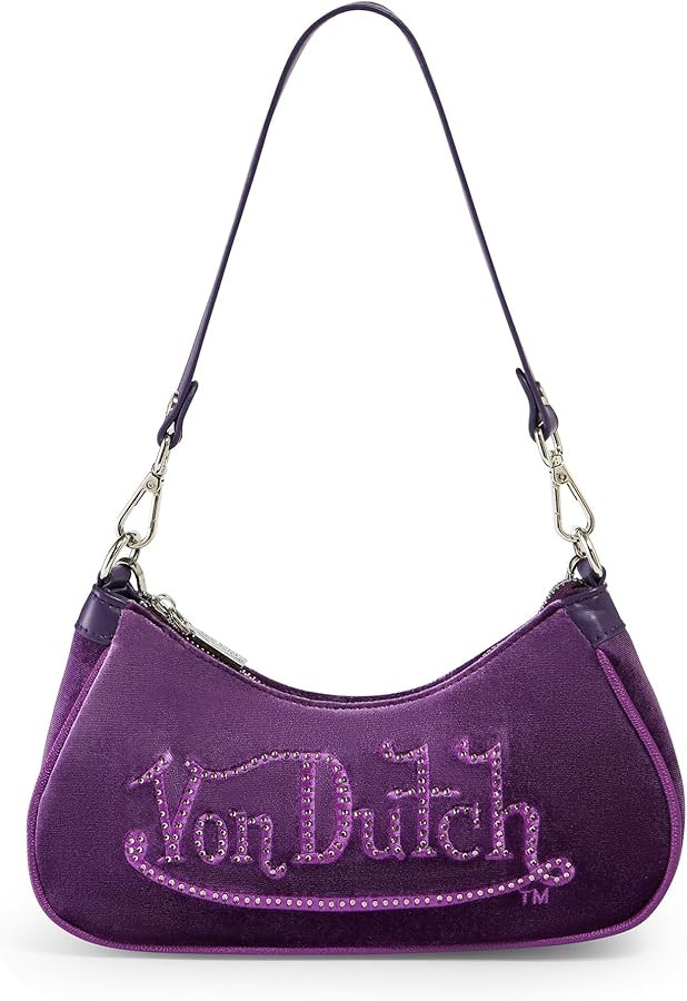 Von Dutch Purse Shoulder Bag, Velvet Handbag Rhinestone Logo and Silver Chain with Wrench | Amazon (US)