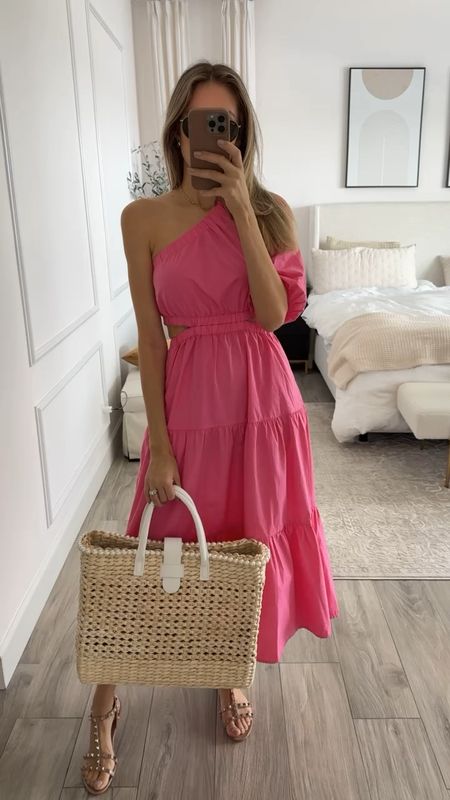 Gorgeous Amazon pink dress! Perfect for a warmer destination. Resort outfit idea . Runs tts / wearing a size small 

#LTKtravel #LTKitbag #LTKover40