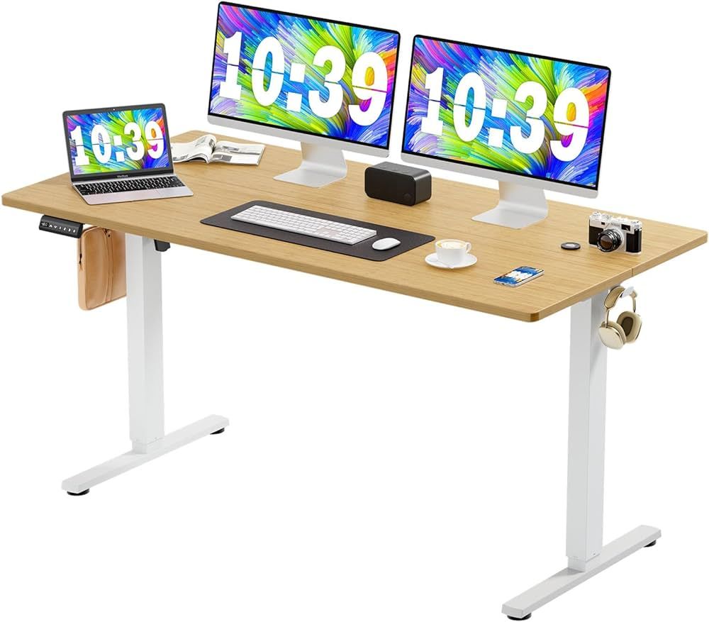 Sweetcrispy Electric Standing Desk - 63 x 24 inch Adjustable Height Sit to Stand Up Desk with Spl... | Amazon (US)