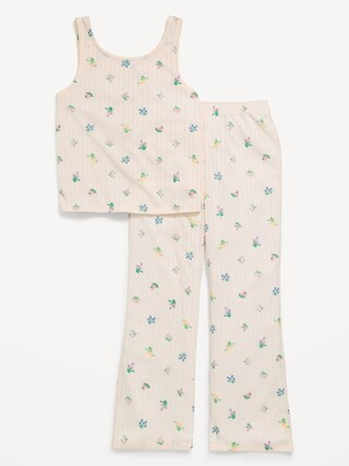 Printed Ribbed Pajama Tank Top and Flare Pants Set for Girls | Old Navy (US)