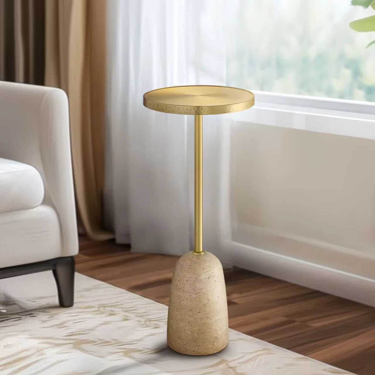 Iron Top Pedestal End Table, 24" H Gold Round Side Table with Solid Resin Base | Wayfair North America