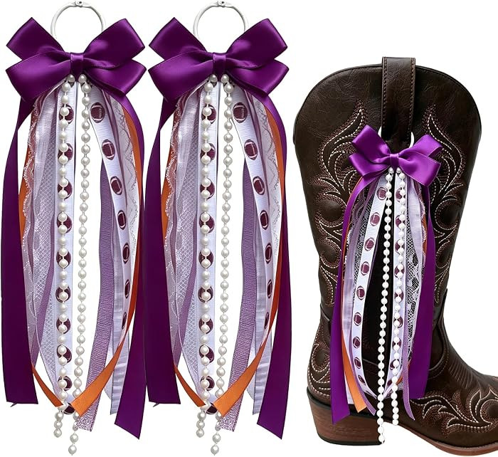 Purple Football Cowboy Boot Bow Ribbon Game Day Bows Clip | Amazon (US)