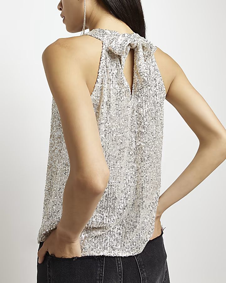 Silver sequin sleeveless top | River Island (UK & IE)