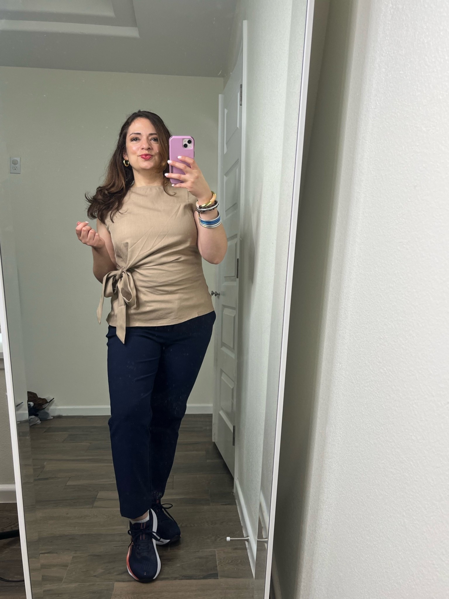 School Counselor OOTD: Rainy Day Edition 🏫🌧️When you’re on your feet all day, comfort is non-negotiable! I’m pairing my new Navy & Orange ASICS with these tailored navy button trousers for a look that’s professional but feels like clouds. ☁️✨This beige tie-side top is under $20 and such a versatile work-to-weekend staple.Sizing: I’m 5’2 wearing a [Size small] in the top and medium in the pants. Shoes fit true to size!Shop the full look at the link in my bio or follow me on the LTK app for more teacher/counselor style! 🤍#SchoolCounselorStyle #WorkOOTD #WalmartFashion #ASICS

#LTKootd