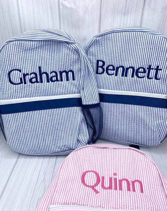 Monogrammed Baby Backpacks, Personalized Toddler Backpacks, Seersucker Backpack, Preschool Book B... | Etsy (US)