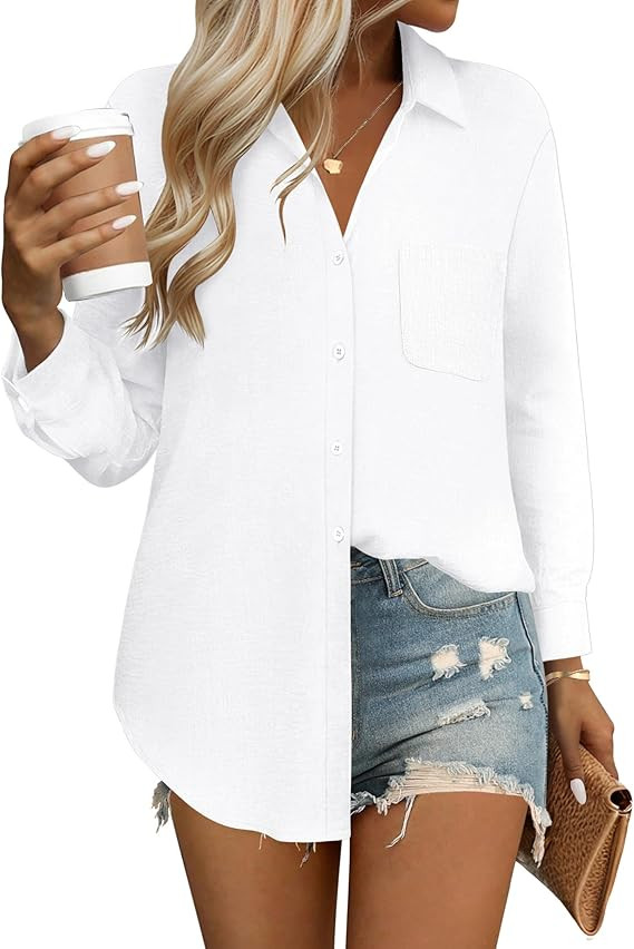 HOTOUCH Womens Button Down Shirts Linen Cotton Long Sleeve Blouses Casual Collared Loose Fit Gauz... | Amazon (US)