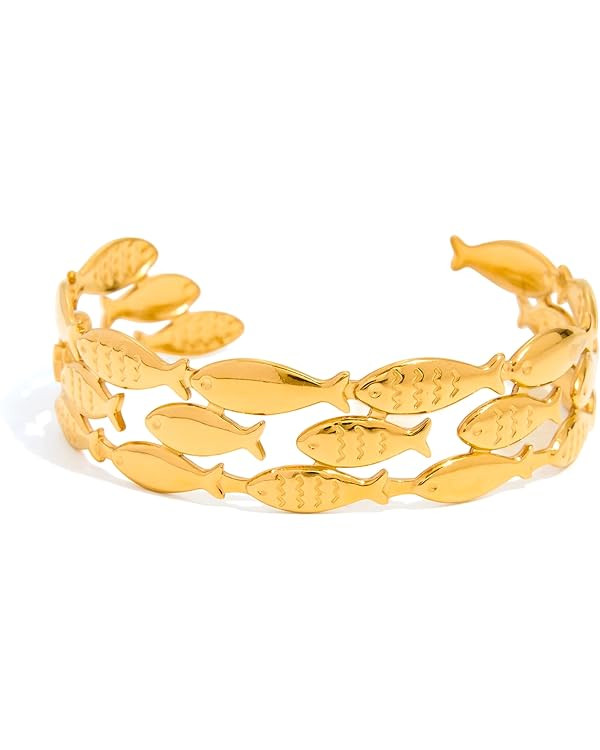 Chunky Gold Cuff Bangle Bracelet for Women Fish/Starfish Bracelets Statement Adjustable Jewelry | Amazon (US)