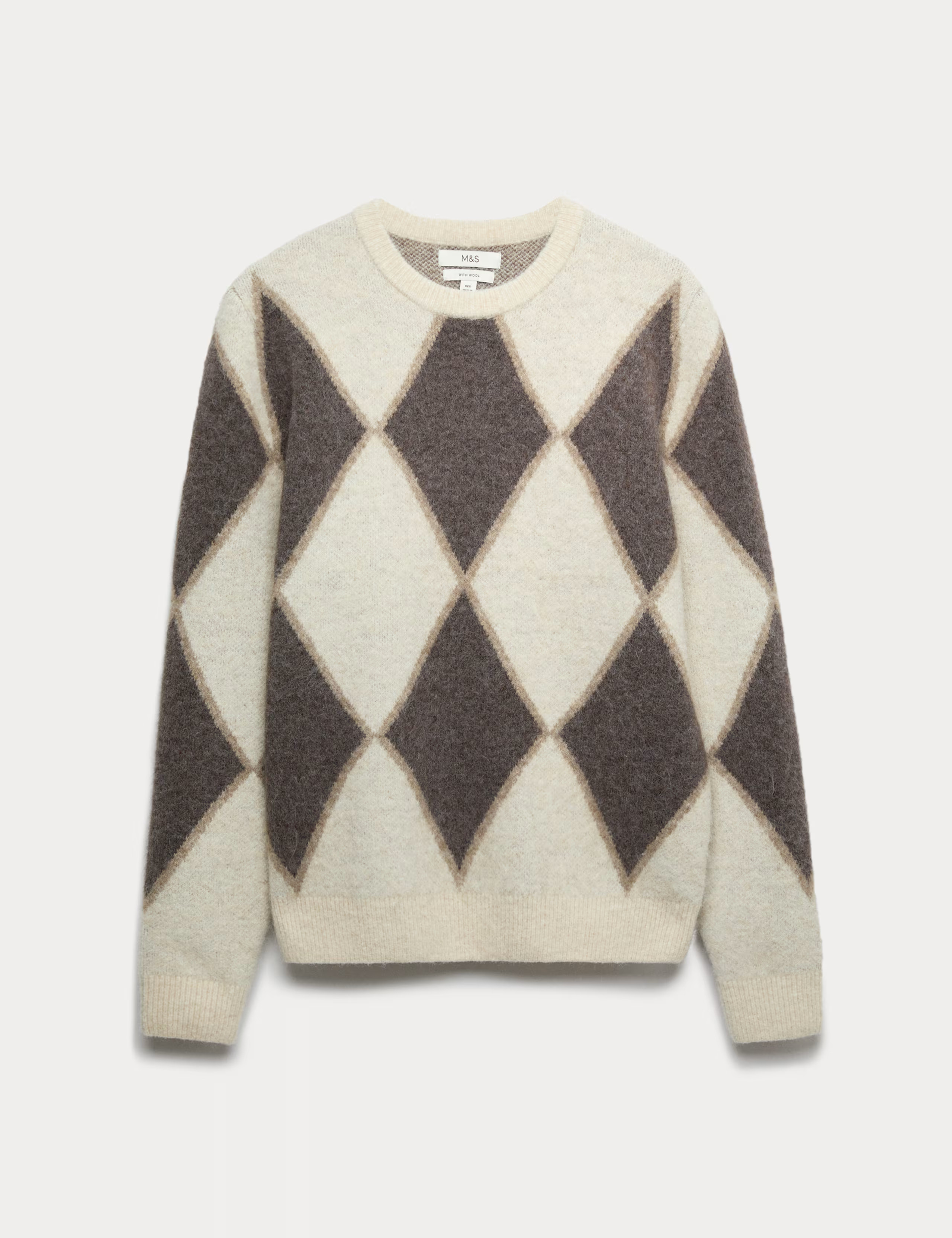 Argyle Hazy Knit Crew Neck Jumper with Wool | Marks & Spencer (UK)