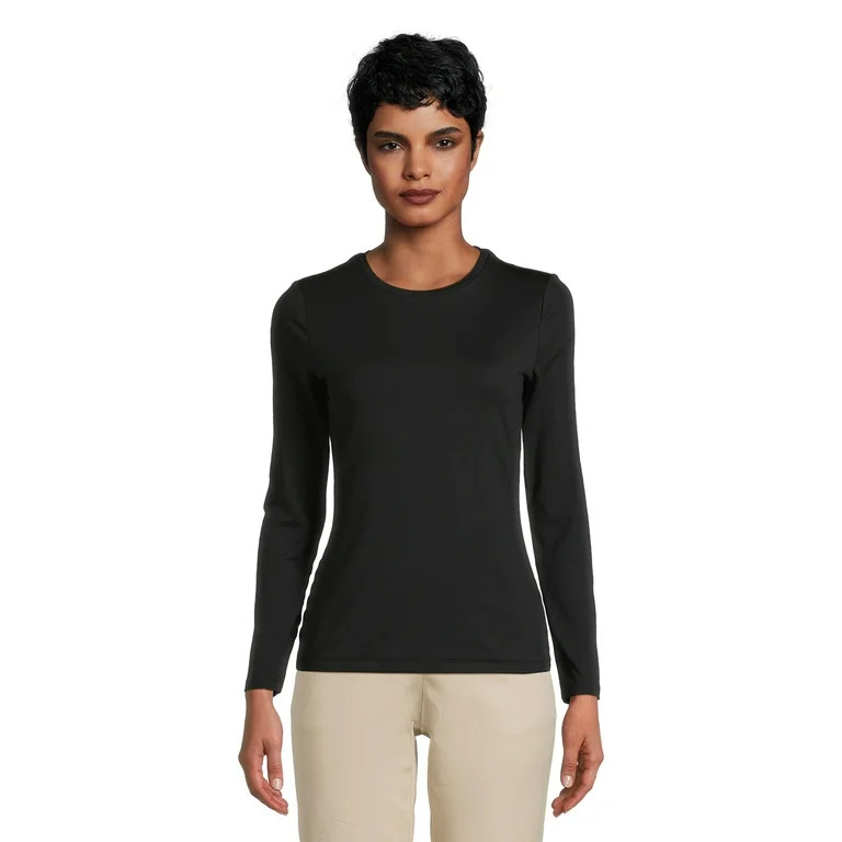 Time and Tru Women's Round Neck Smooth Tee with Long Sleeves, Sizes XS-XXXL - Walmart.com | Walmart (US)