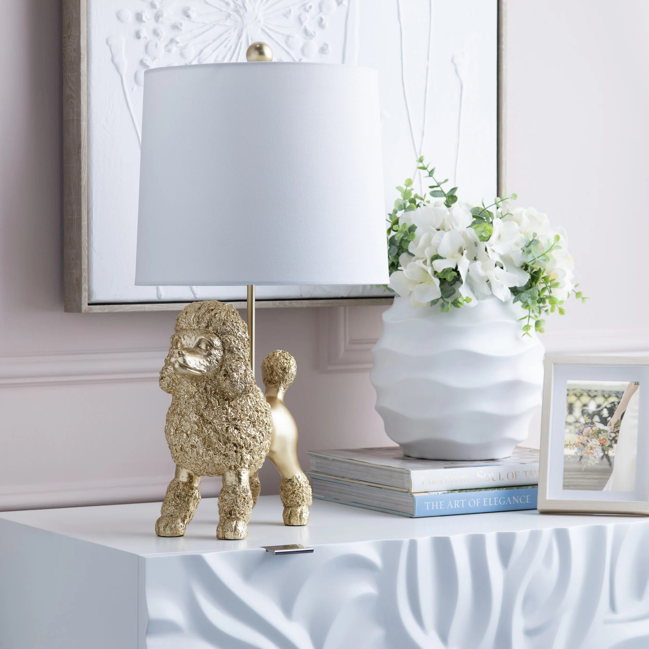 Resin Poodle Dog Table Lamp With Linen Shade | Wayfair North America