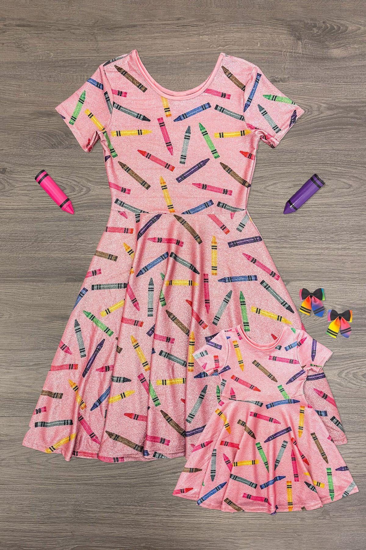 Mom & Me - Pink Glitter Crayon Dress | Sparkle In Pink