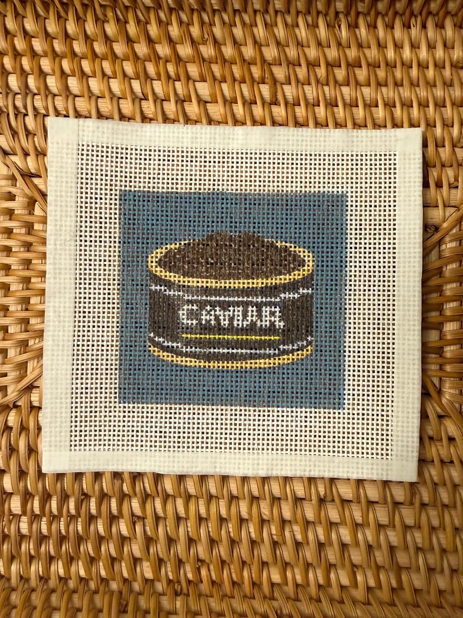 Hand Painted Needlepoint Canvas - Caviar Tin Coaster, Preppy Bar Decor - Etsy | Etsy (Global)