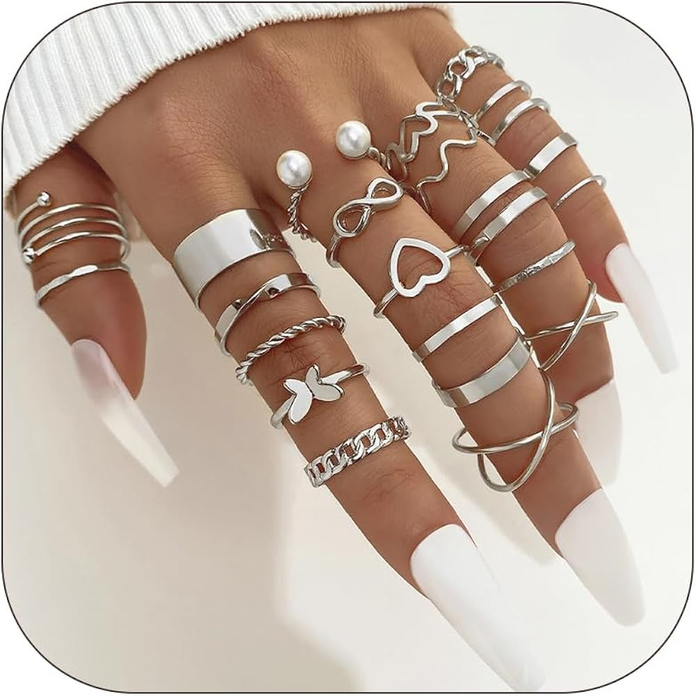 Gold Rings for Women Stackable Rings Set Boho Heart Butterfly Pearl Knuckle Rings Stacking Rings ... | Amazon (CA)