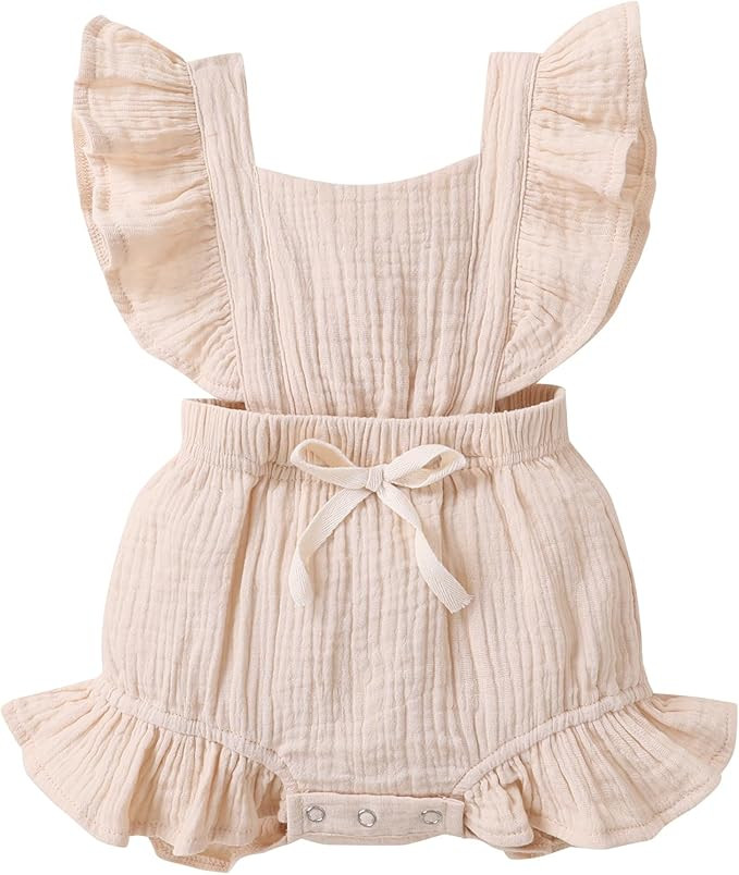 YOUNGER TREE Toddler Baby Girl Ruffled Sleeveless Romper Casual Summer Jumpsuit Cotton Linen Clot... | Amazon (US)