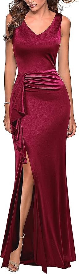 FORTRIC Women Sleeveless Ruffle Slit Evening Party Formal Bridesmaid Dresses | Amazon (US)